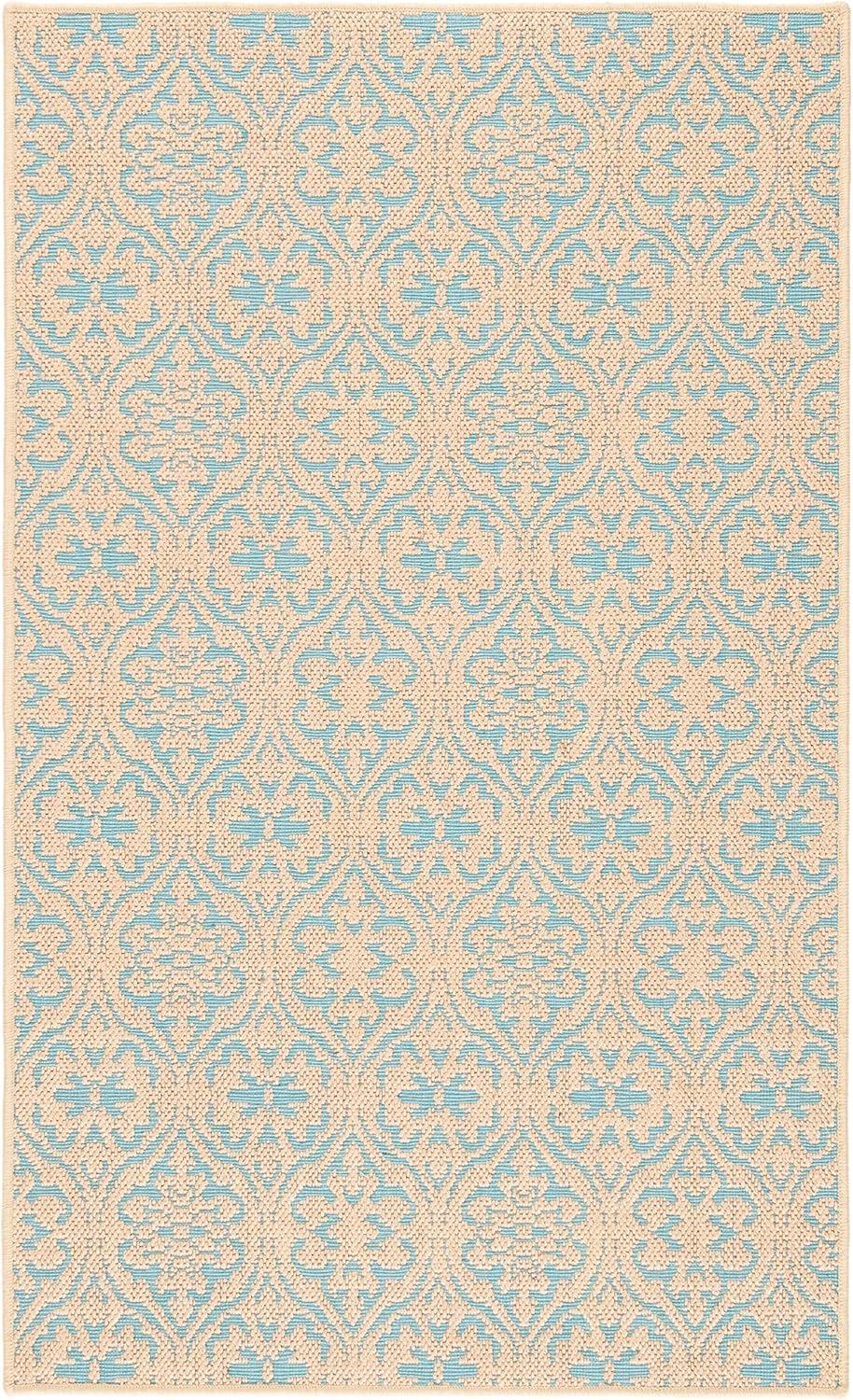 Natural Turquoise Geometric Synthetic 3' x 5' Area Rug