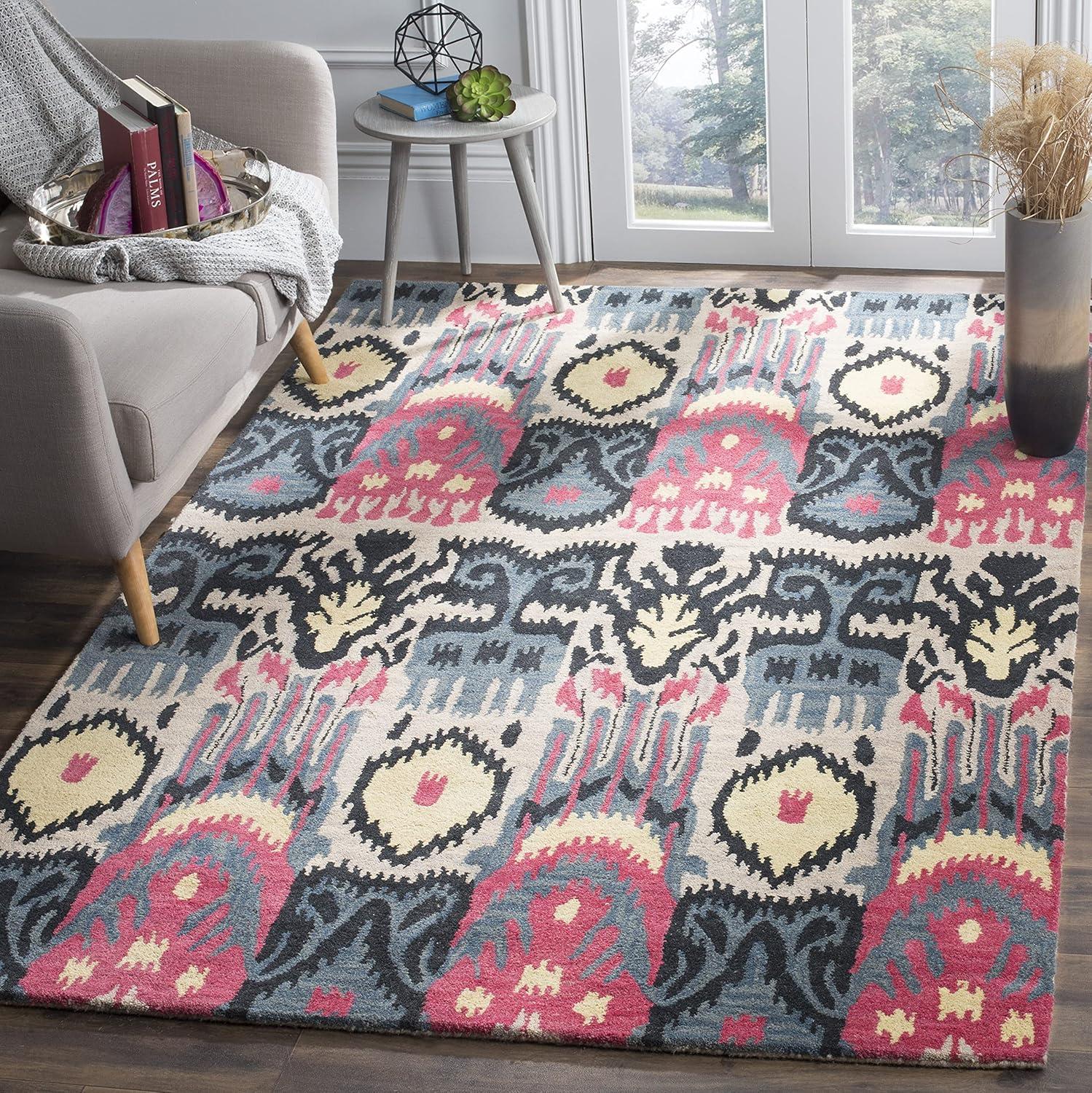 Ikat IKT466 Hand Tufted Area Rug - Beige/Blue - 4'x6' - Safavieh.
