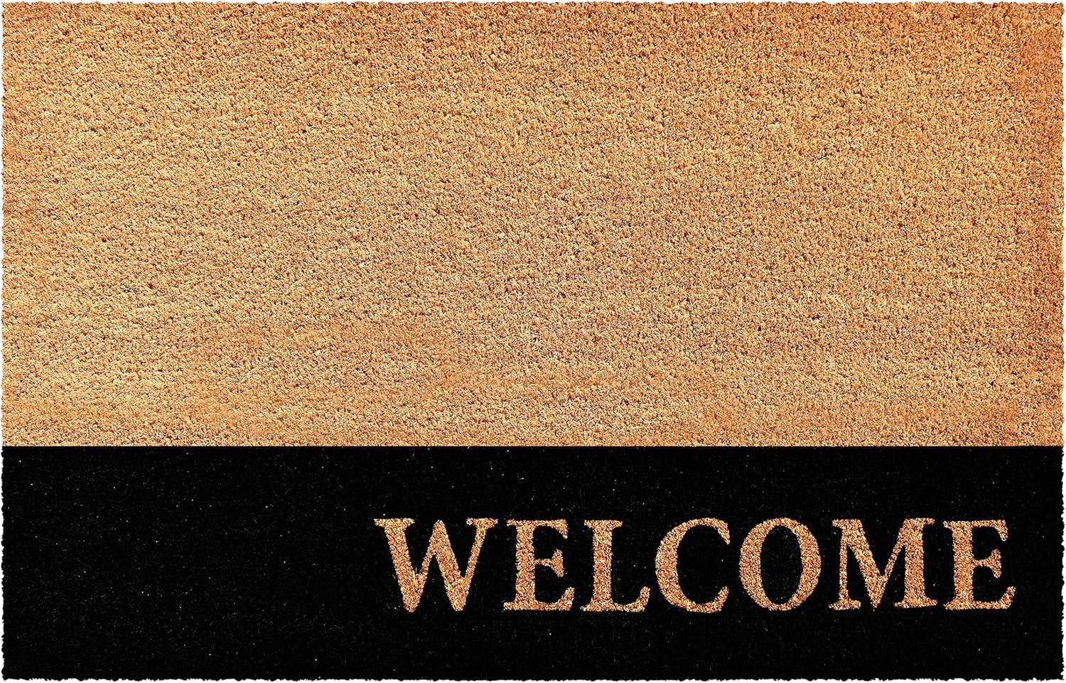 Modern Black Stripe Coir Doormat, 30" x 48"