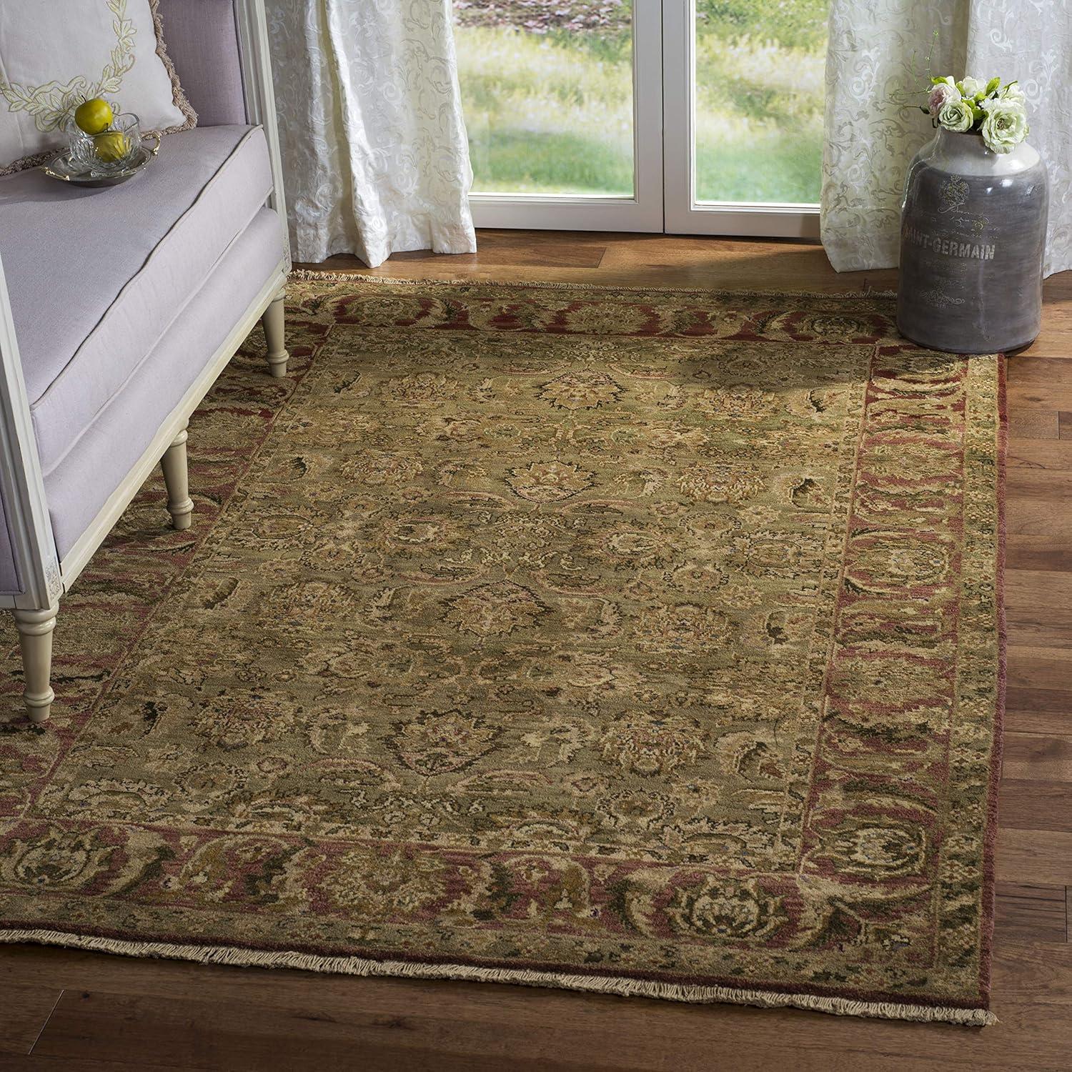 Safavieh  Oushak Hand-knotted Treasures Wool Heirloom Rug Light Green/Rust 6' x 9' Contains Latex 6' x 9' Living Room, Bedroom Rust Rectangle