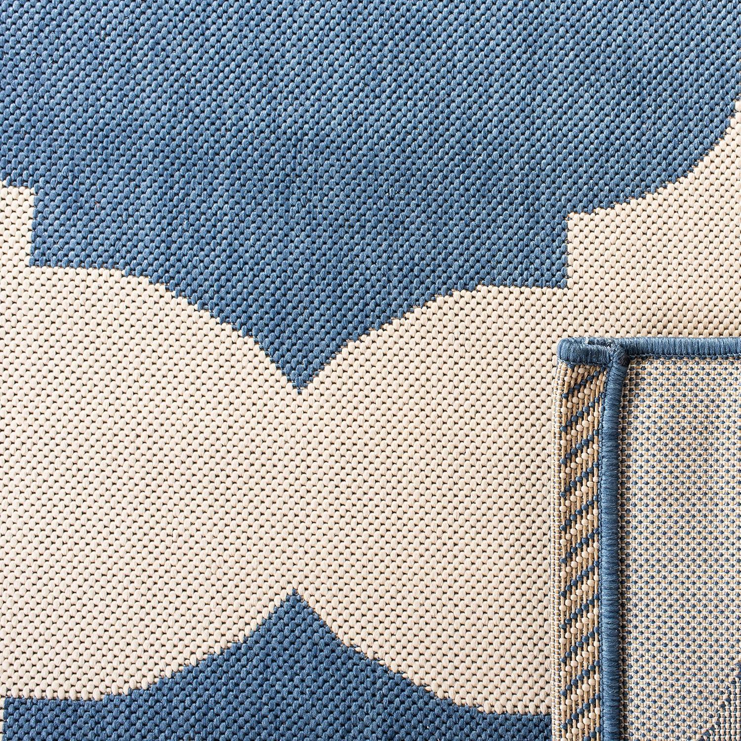 SAFAVIEH Courtyard Elwyn Geometric Trellis Indoor/Outdoor Runner Rug, 2'3" x 8', Beige/Blue