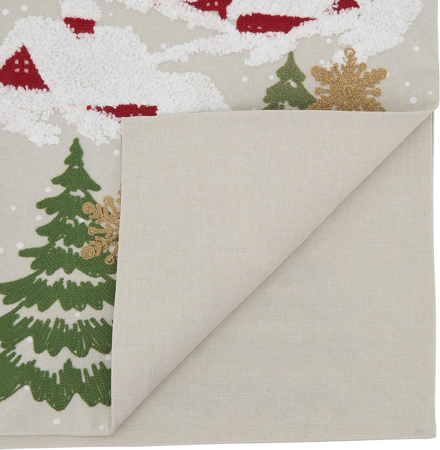 Natural Embroidered Christmas Mountain Polyester Table Runner