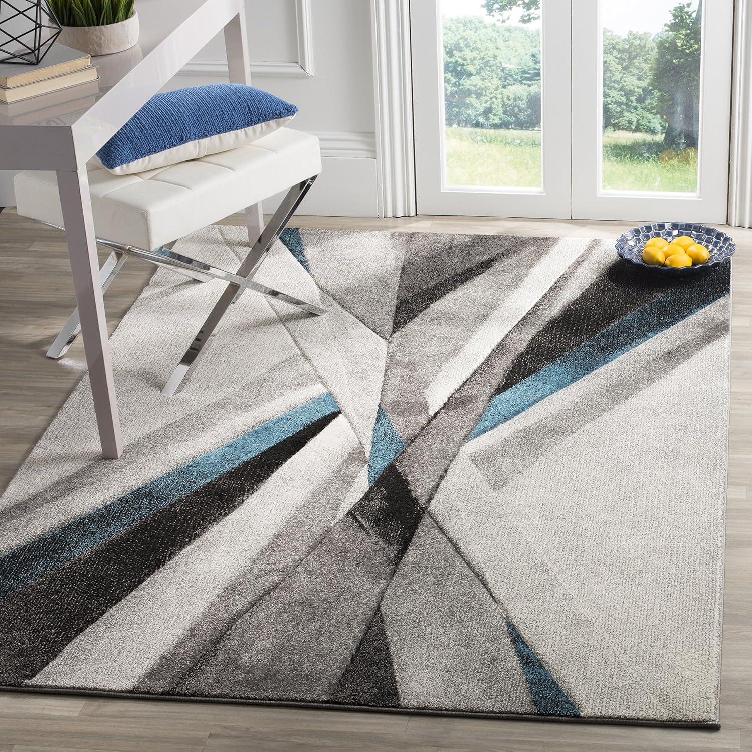 Hollywood HLW710 Machine Made Area Rug - 6'7"x6'7" - Grey/Teal - Safavieh