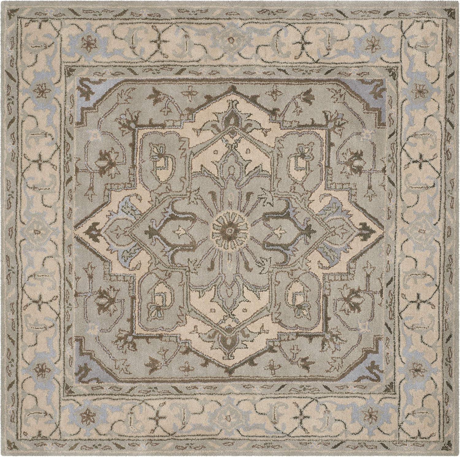 Heritage 6' Square Gray and Beige Wool Area Rug