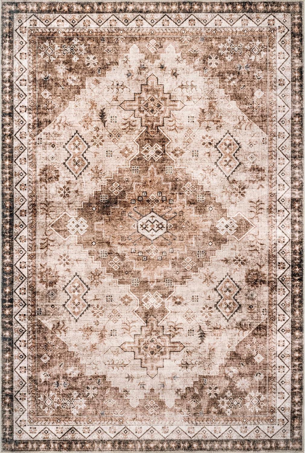 Lauren Liess x Rugs USA Jessamine Geometric Machine Washable Beige/Brown Area Rug