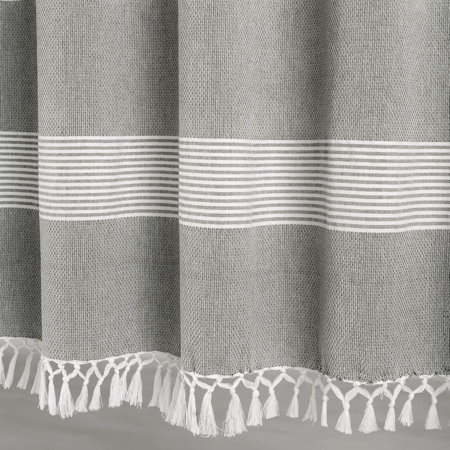 Tucker Stripe Yarn Dyed Cotton Knotted Tassel Shower Curtain - Lush Décor