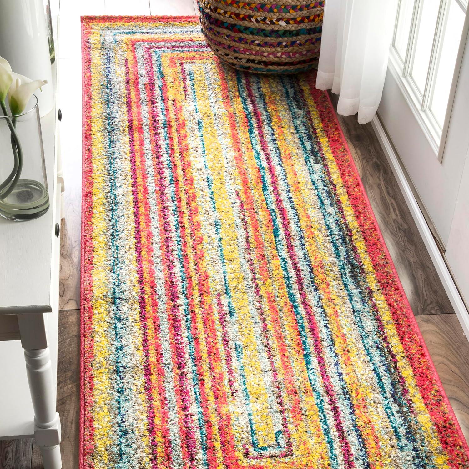 nuLOOM 5'x8' Hargis Labyrinth Area Rug Red/Pink: Contemporary Indoor Low Pile, Stain & Fade-Resistant Rug