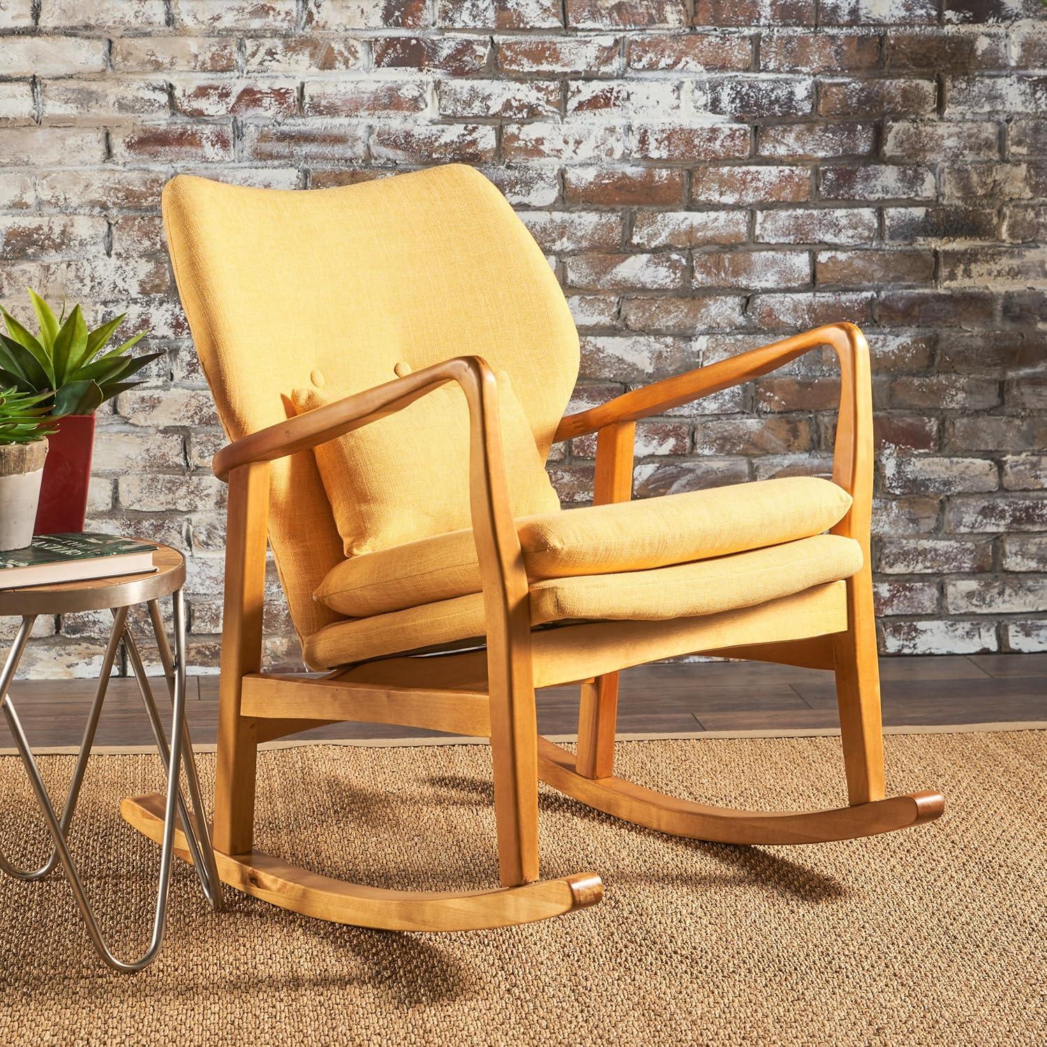 Christopher Knight Home Benny Mid Century Modern Fabric Rocking Chair Muted Yellow: Upholstered Indoor Rocker, Plywood Frame