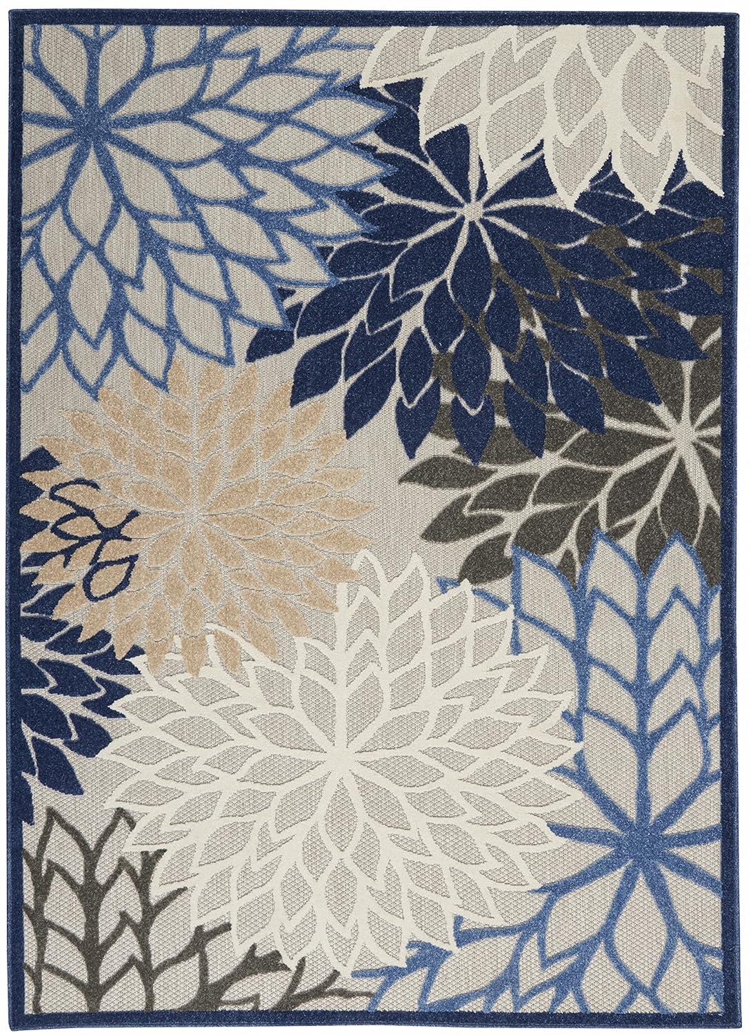 Nourison Aloha Floral 5'3" x 7'5" Blue Multicolor Tropical Indoor/Outdoor Area Rug