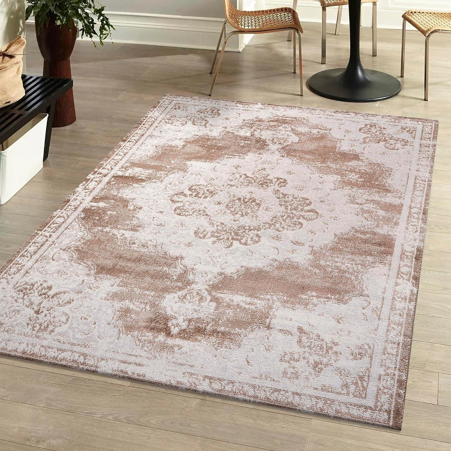 4'x6' Alhambra Ornate Medallion Modern Area Rug, Brown/Cream - JONATHAN Y