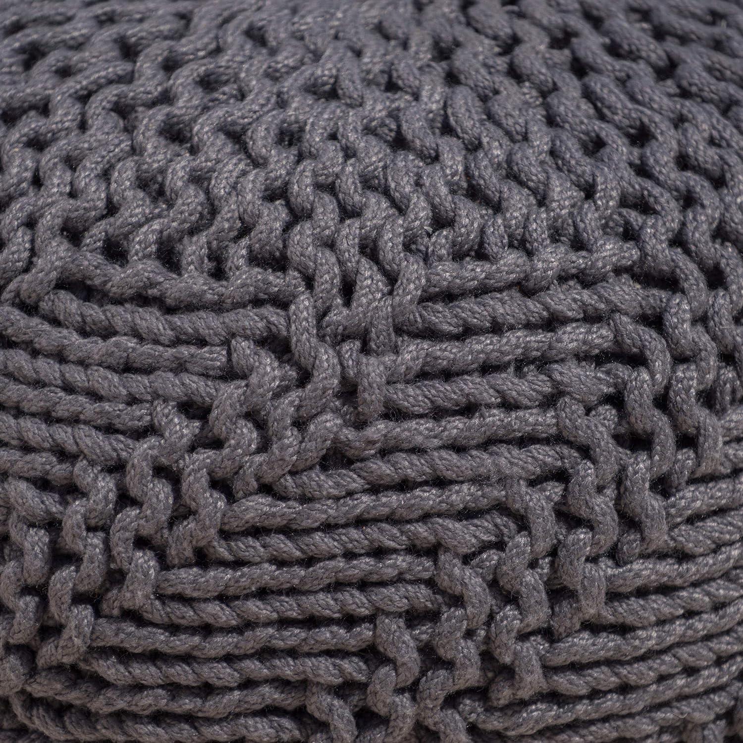 GDF Studio Ashbury Outdoor Modern Handmade Cotton Knit Round Pouf, Dark Gray