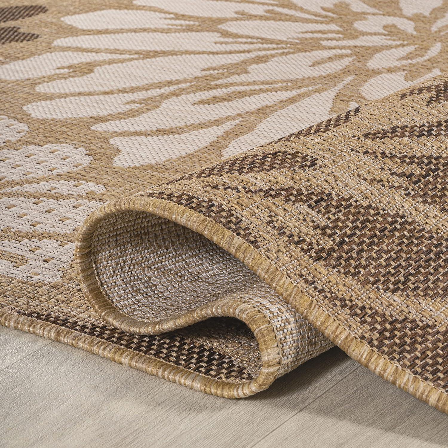 3' x 5' Zinnia Modern Floral Textured Weave Indoor/Outdoor Area Rug, Brown/Cream - JONATHAN Y