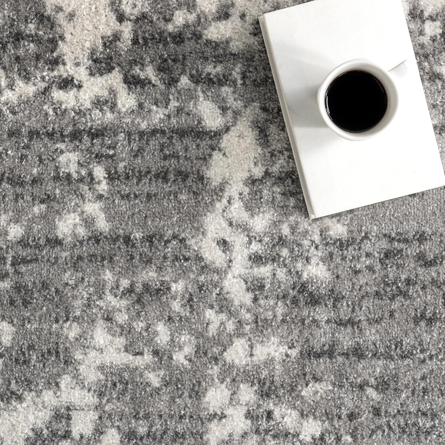 Deedra Modern Abstract Power Loom Performance Gray/White Rug