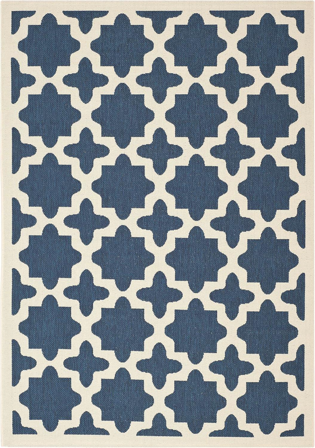 Courtyard CY6913 Power Loomed Indoor and Outdoor Area Rug - Navy/Beige - 6'7"x9'6" - Safavieh