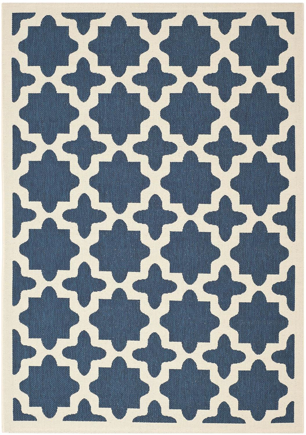 Courtyard CY6913 Power Loomed Indoor and Outdoor Area Rug - Navy/Beige - 6'7"x9'6" - Safavieh