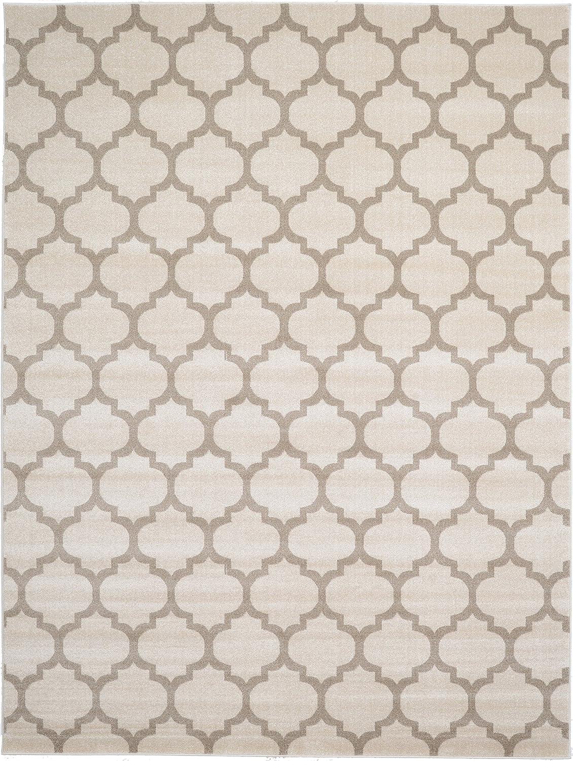 Beige and Light Brown Trellis 9' x 12' Easy-Care Synthetic Rug