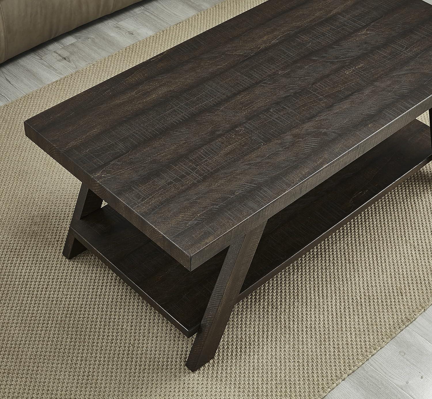 Roundhill Furniture Athens Contemporary Wood Shelf Coffee Table in Weathered Espresso