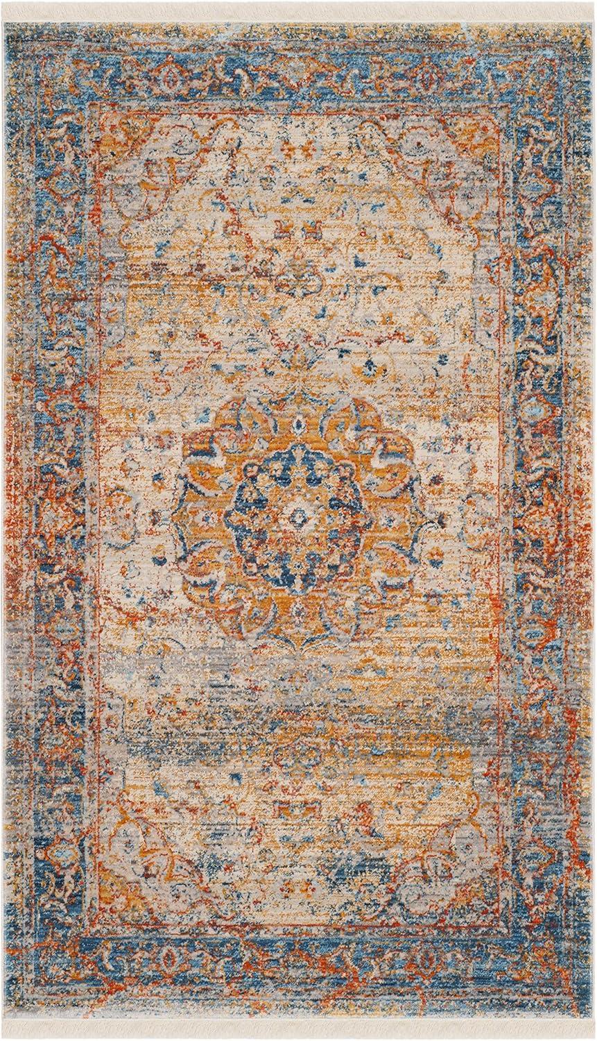 SAFAVIEH Vintage Persian Trina Traditional Polyester Area Rug, Blue/Multi, 4' x 6'