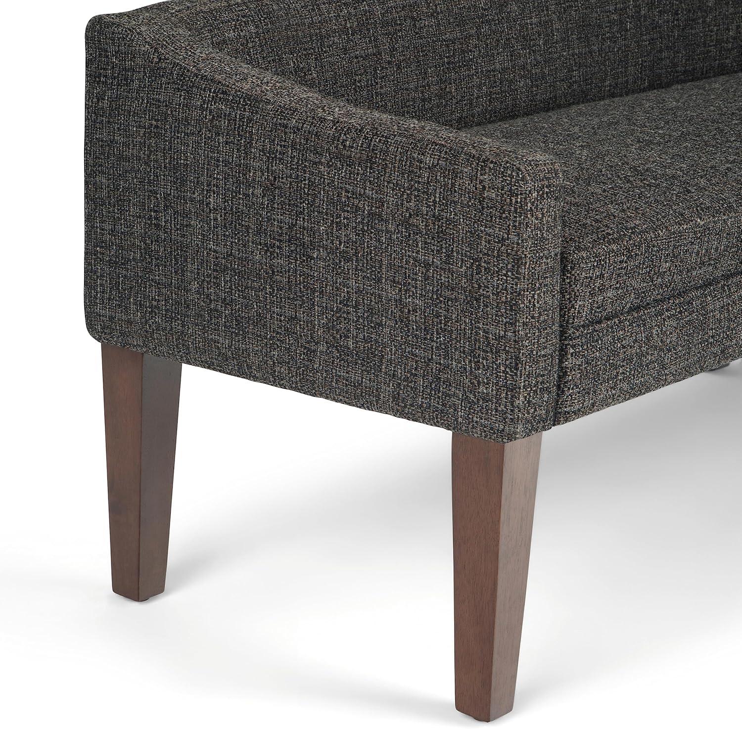 Parris Dark Grey Tweed-Look Upholstered Bench with Swooped Arms