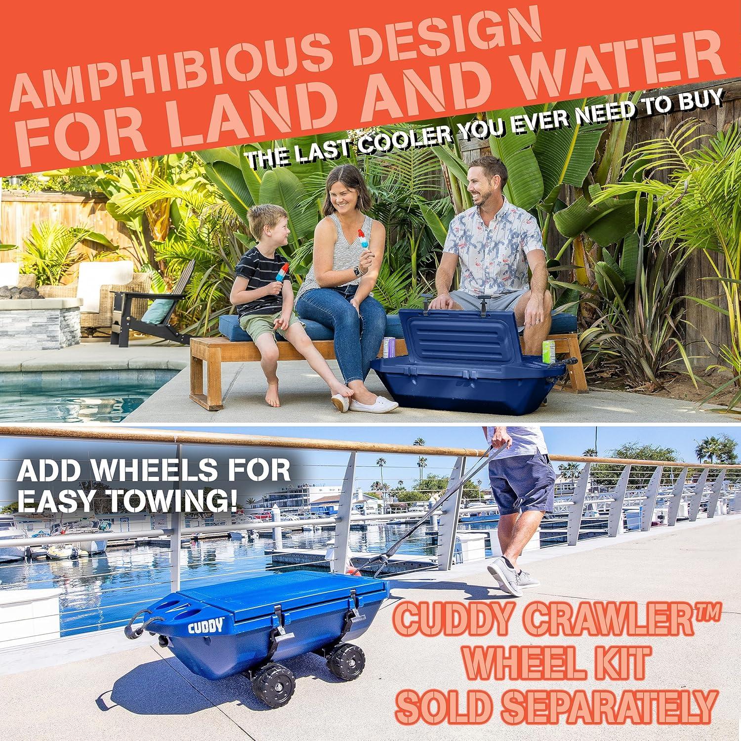 Cuddy Floating Cooler and Dry Storage Vessel - 40QT - Amphibious Hard Shell Design, Navy