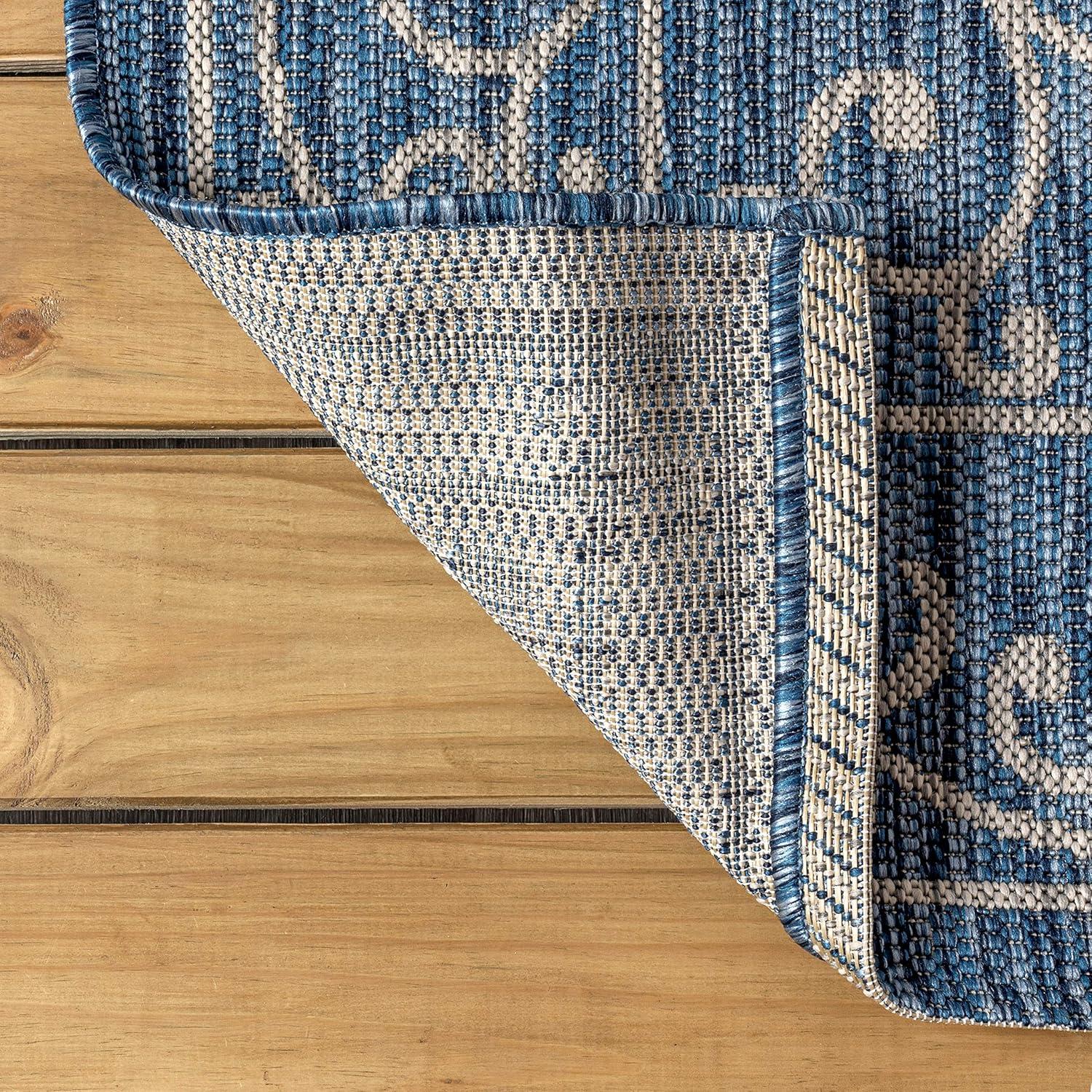 2'x8' Charleston Vintage Filigree Textured Weave Indoor/Outdoor Runner Rug, Navy/Gray - JONATHAN Y