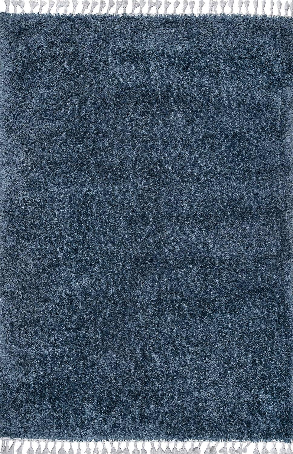 Neva Blue Synthetic Tasseled Shag 7x9 Area Rug