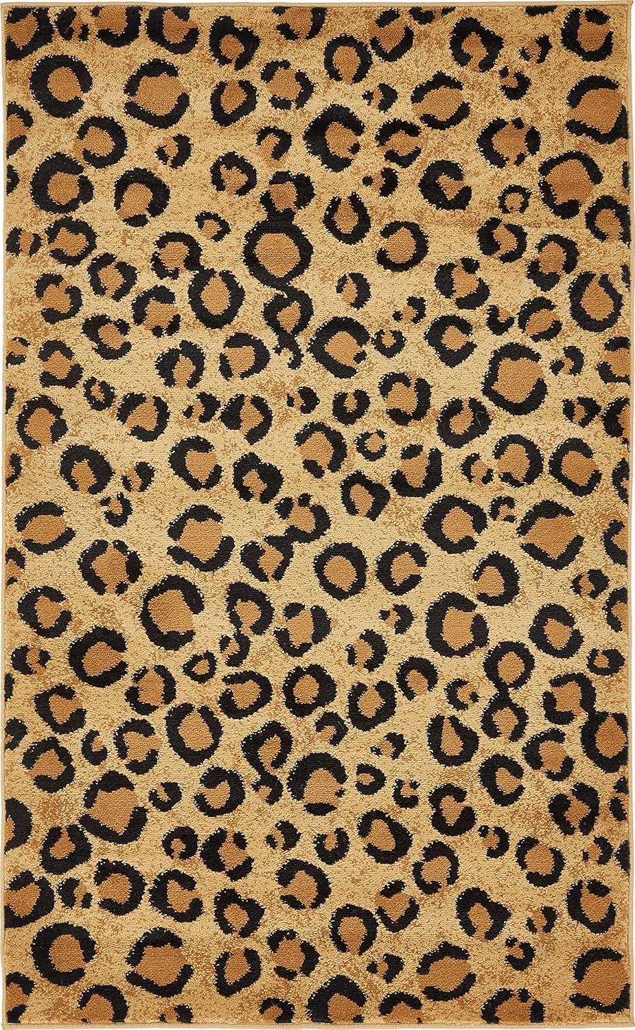 Unique Loom Leopard Wildlife Rug Light Brown/Black 3' 3" x 5' 3" Rectangle Animal Print Contemporary Perfect For Living Room Bed Room Dining Room Office