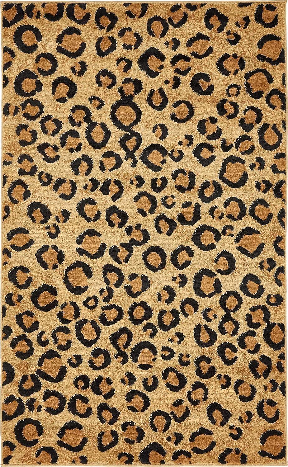 Unique Loom Wildlife Collection Area Rug - Leopard (3' 3" x 5' 3" Rectangle Light Brown/Black)