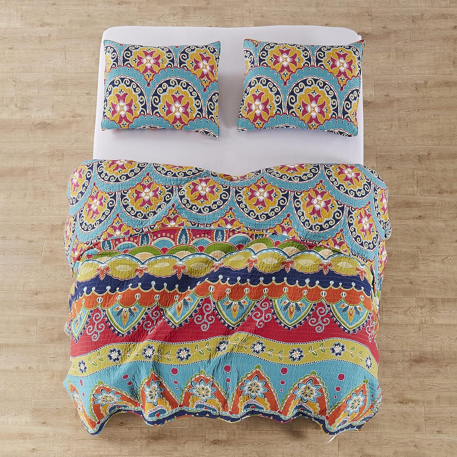 Full/Queen Soft Cotton Reversible Quilt Set with Colorful Medallion Design