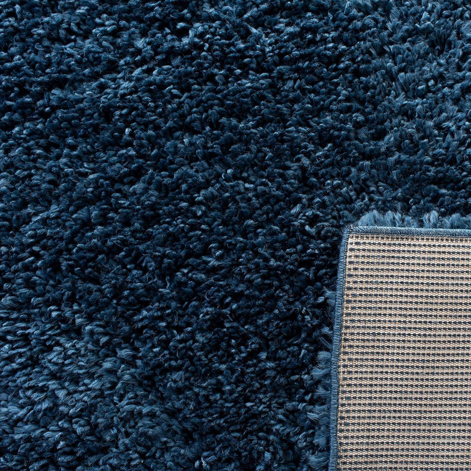 SAFAVIEH August Sophia Solid Shag Area Rug, Navy, 6'7" x 6'7" Square