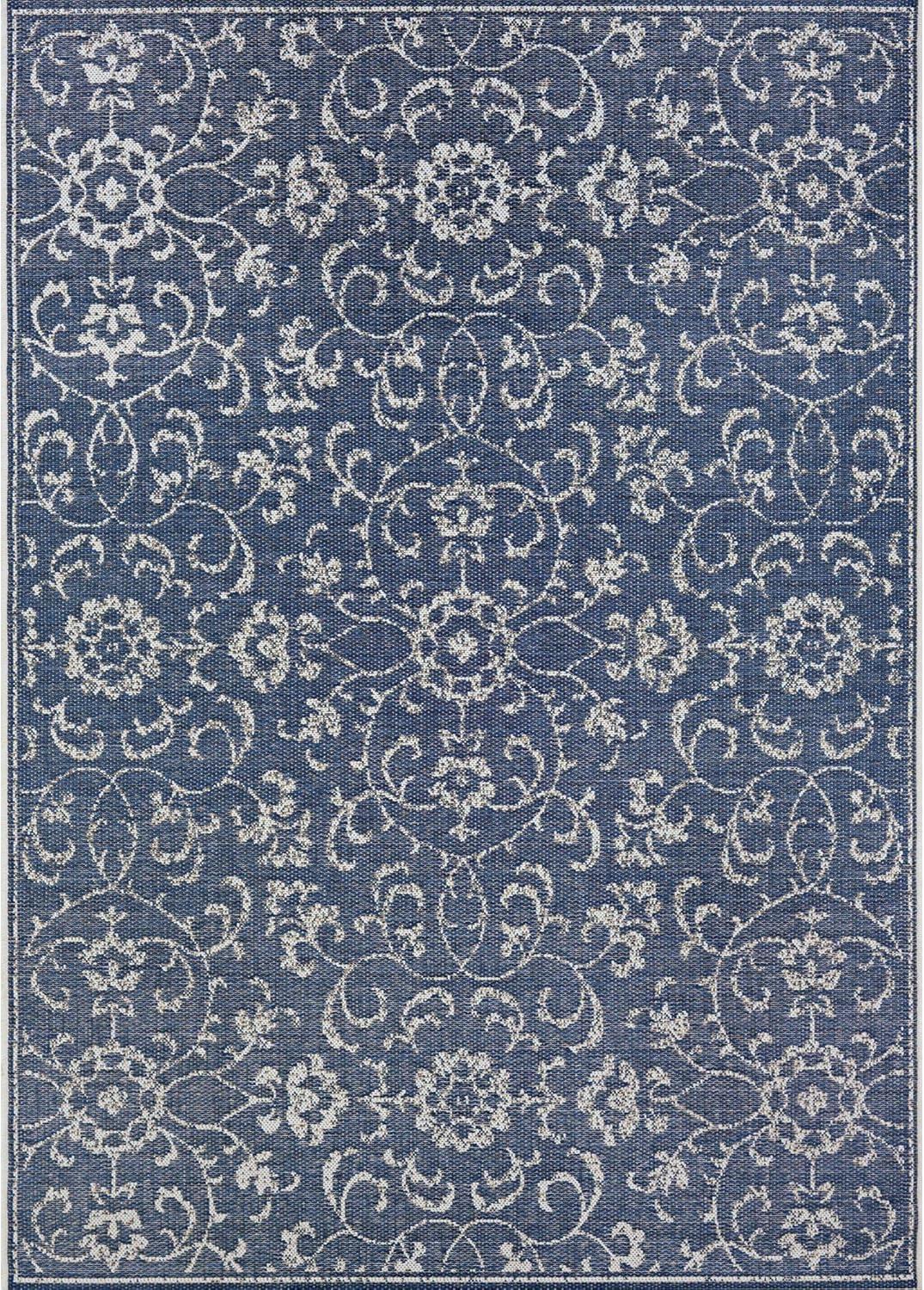 Couristan Monte Carlo Summer Vines Indoor / Outdoor Area Rug, Navy-Ivory, 2'3" x 11'9" Runner