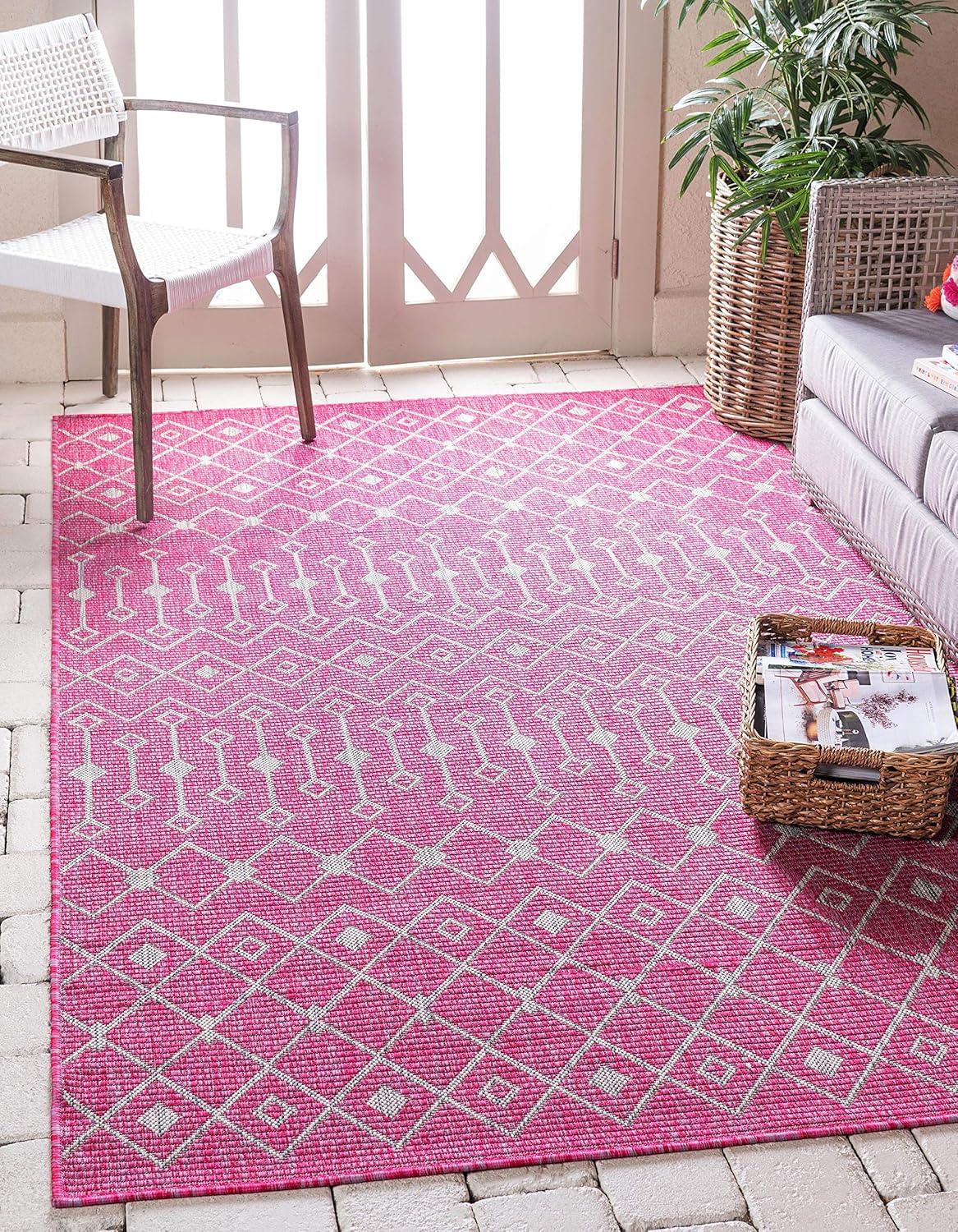Unique Loom 7' 1 x 10' 0 Rectangle Indoor/Outdoor Trellis Fuschia Area Rug