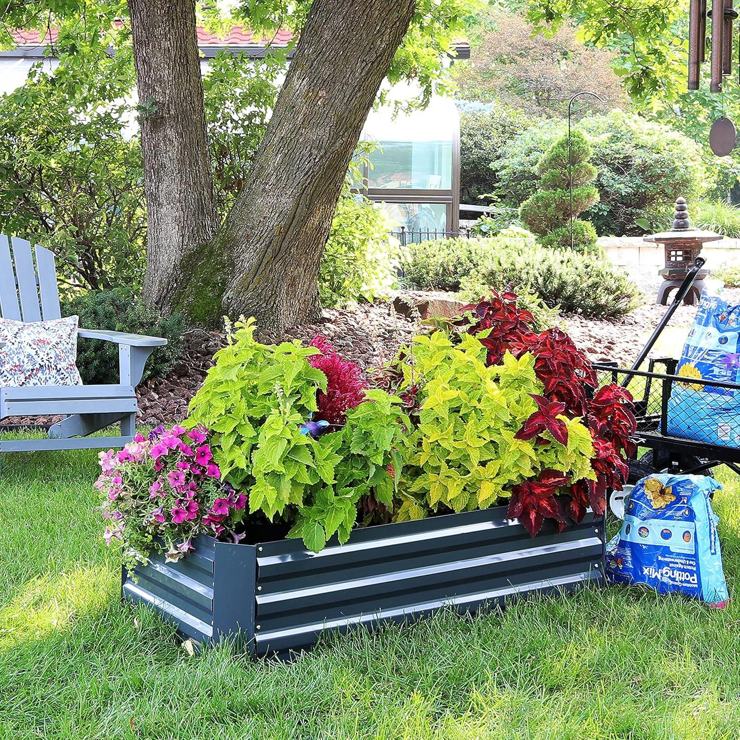 Rust-Resistant Dark Gray Galvanized Steel 48" Raised Garden Bed