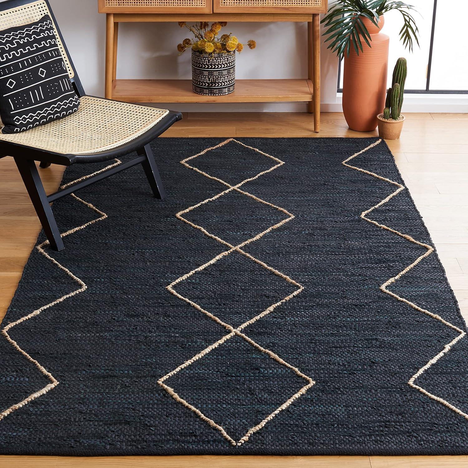 Handmade Black and Natural Cotton Cowhide Area Rug, 5 x 8 ft