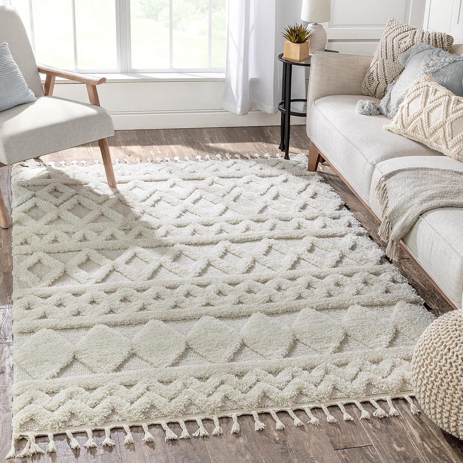 Well Woven Austen Ivory Vintage Diamond Pattern Ivory Farmhouse Rug