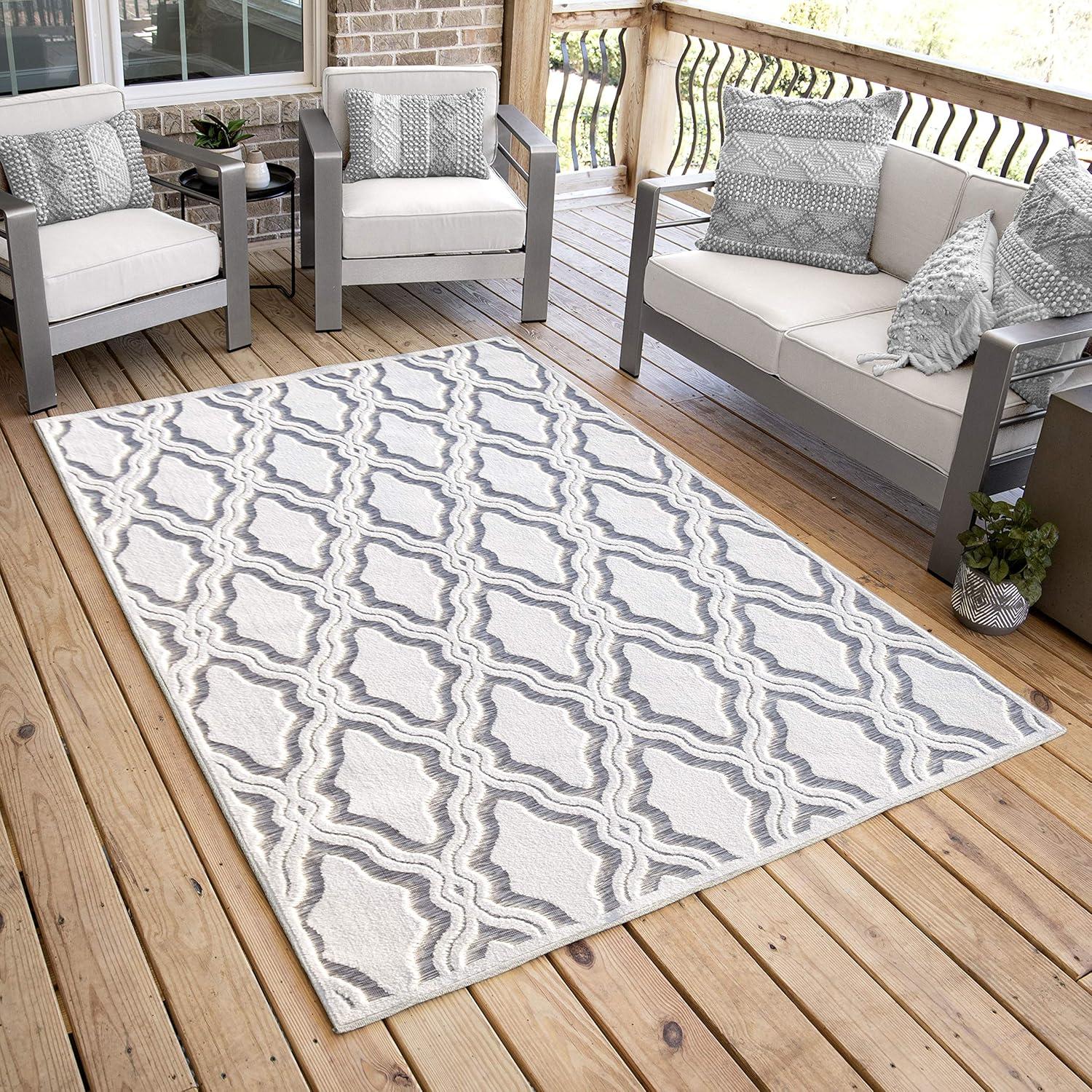 My Texas House Cotton Blossom Natural Gray High Low Indoor Outdoor Rug