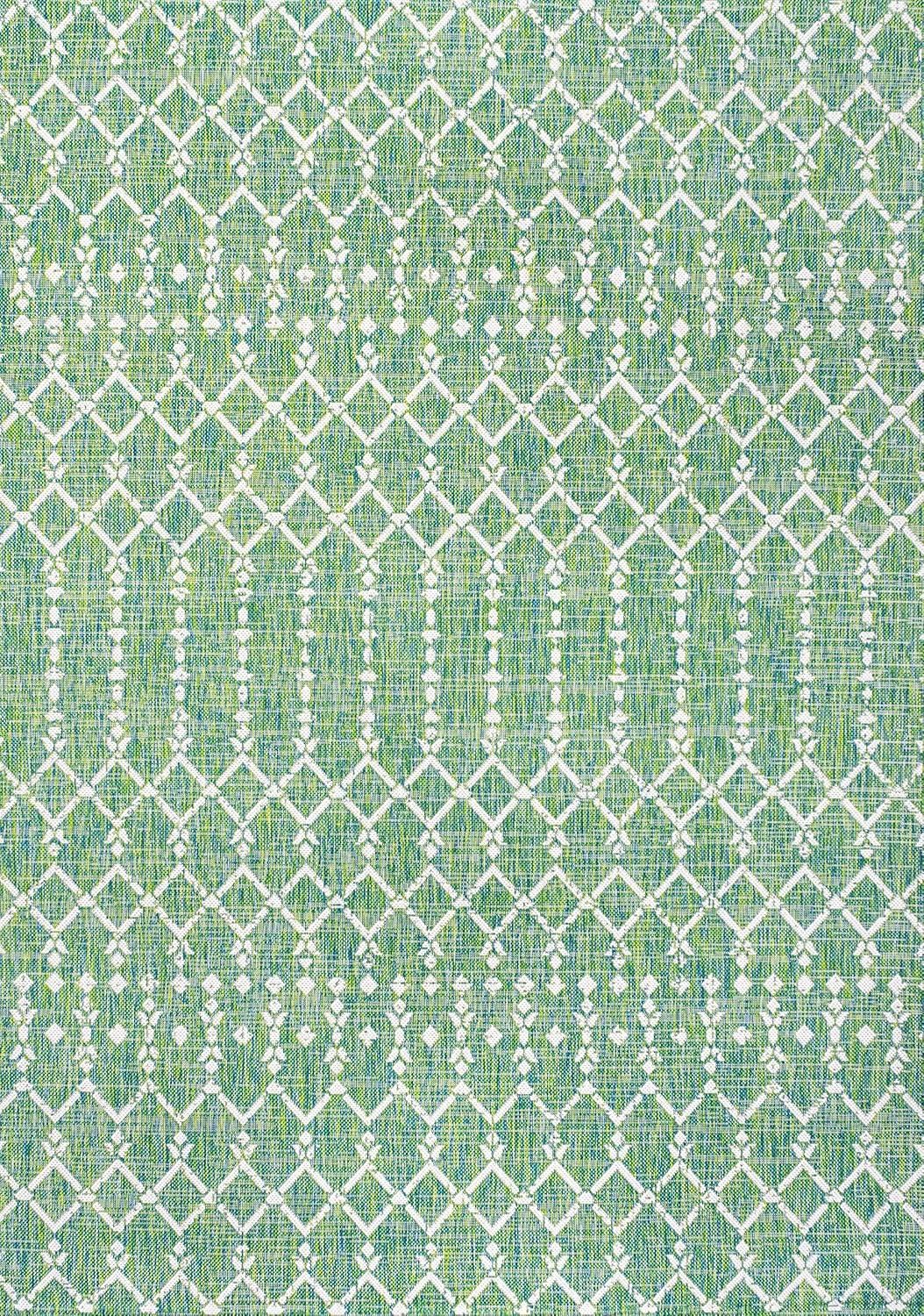 9' x 12' Ourika Moroccan Geometric Textured Weave Indoor/Outdoor Area Rug, Green/Cream - JONATHAN Y