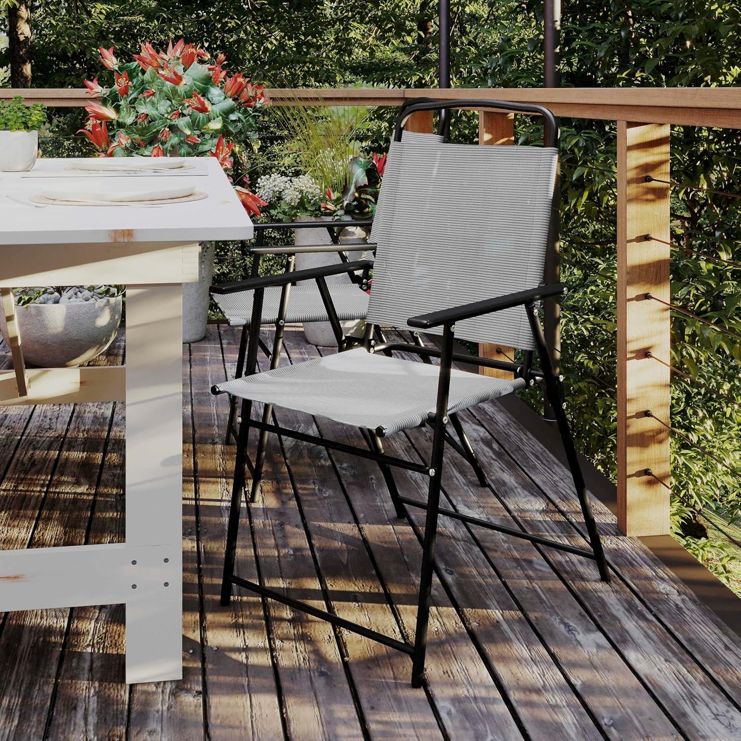 Flash Furniture Set of 2 Mystic Folding Patio Sling Chairs, Outdoor Textilene Lawn Chairs with Armrests in Gray