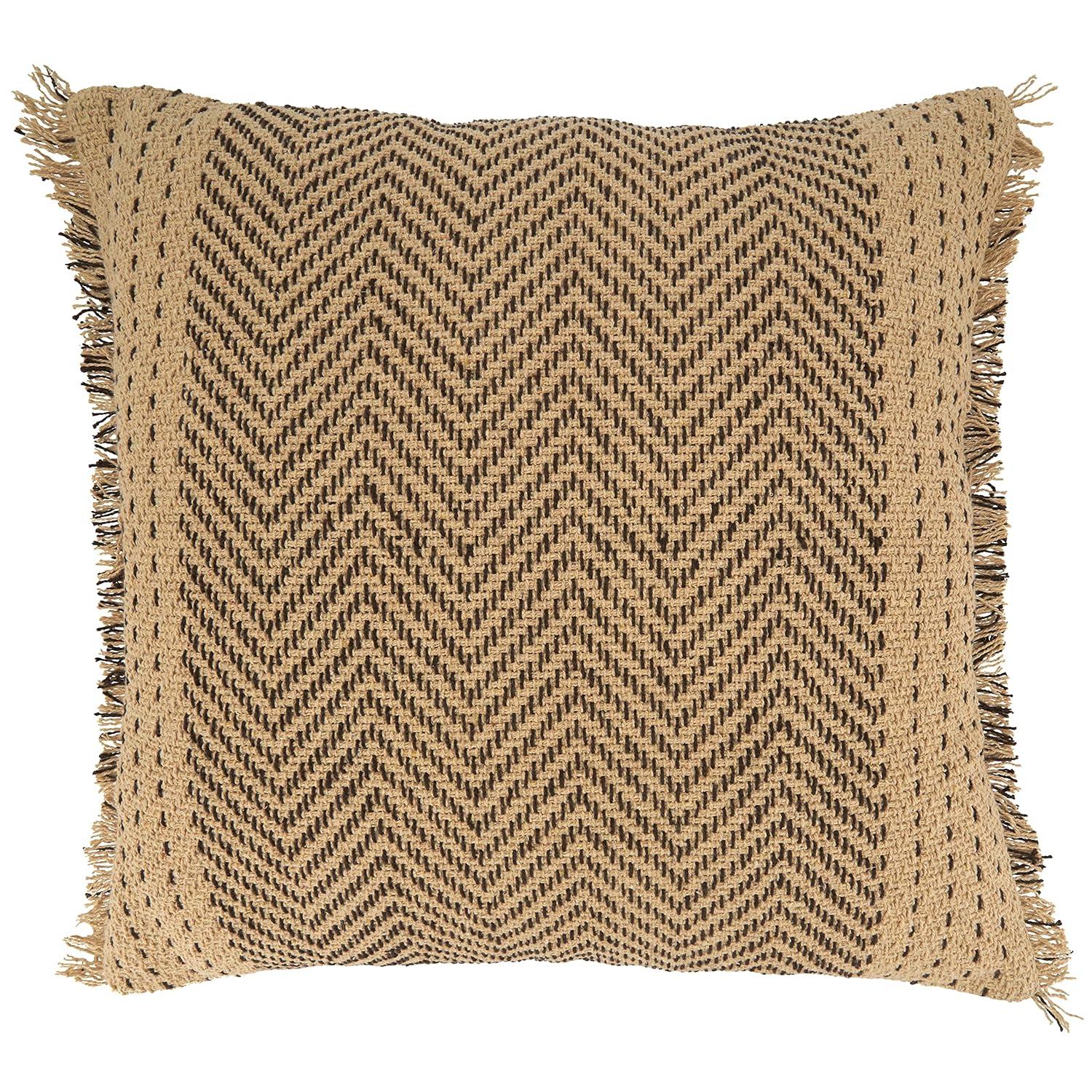 22"x22" Cotton Kantha Stitch Square Pillow Cover with Fringe: Saro Lifestyle
