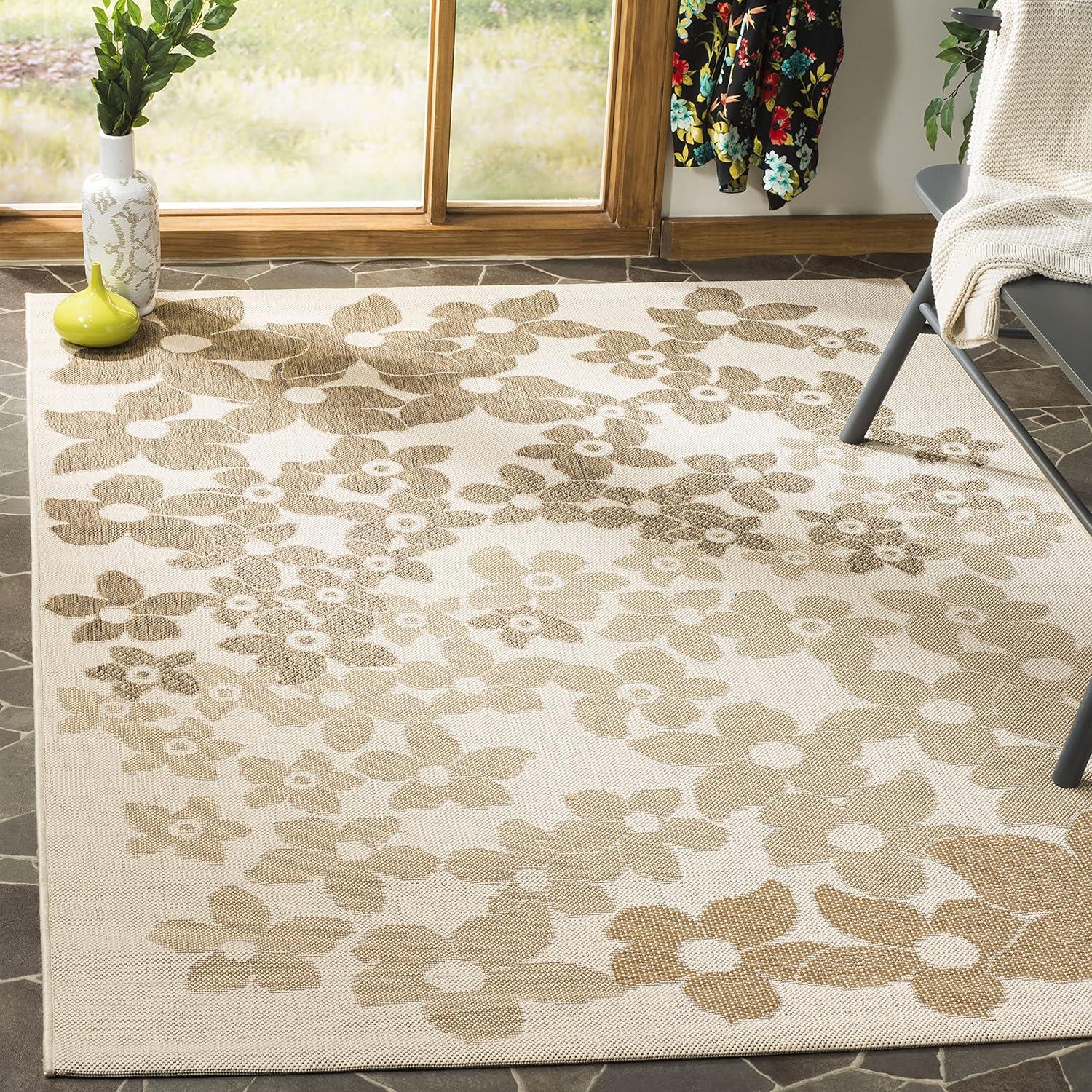 Beige and Brown Floral Tufted Handmade Washable Rug