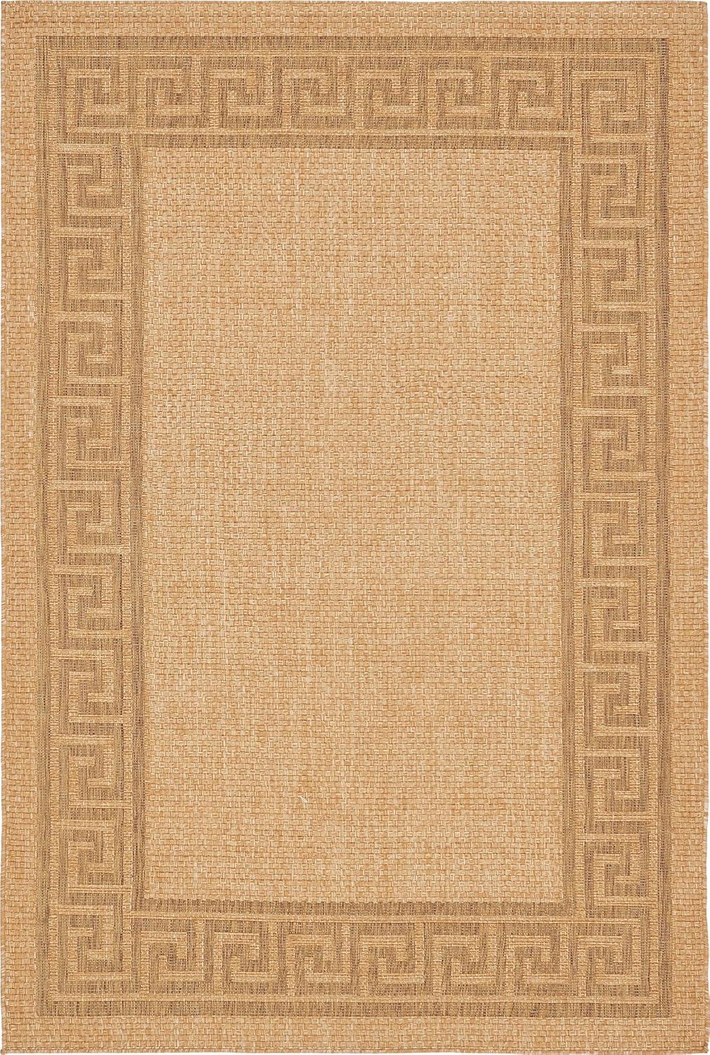 Unique Loom Outdoor Border Collection Area Rug - Greek Key (6' 1" x 9' Rectangle Light Brown/Tan)