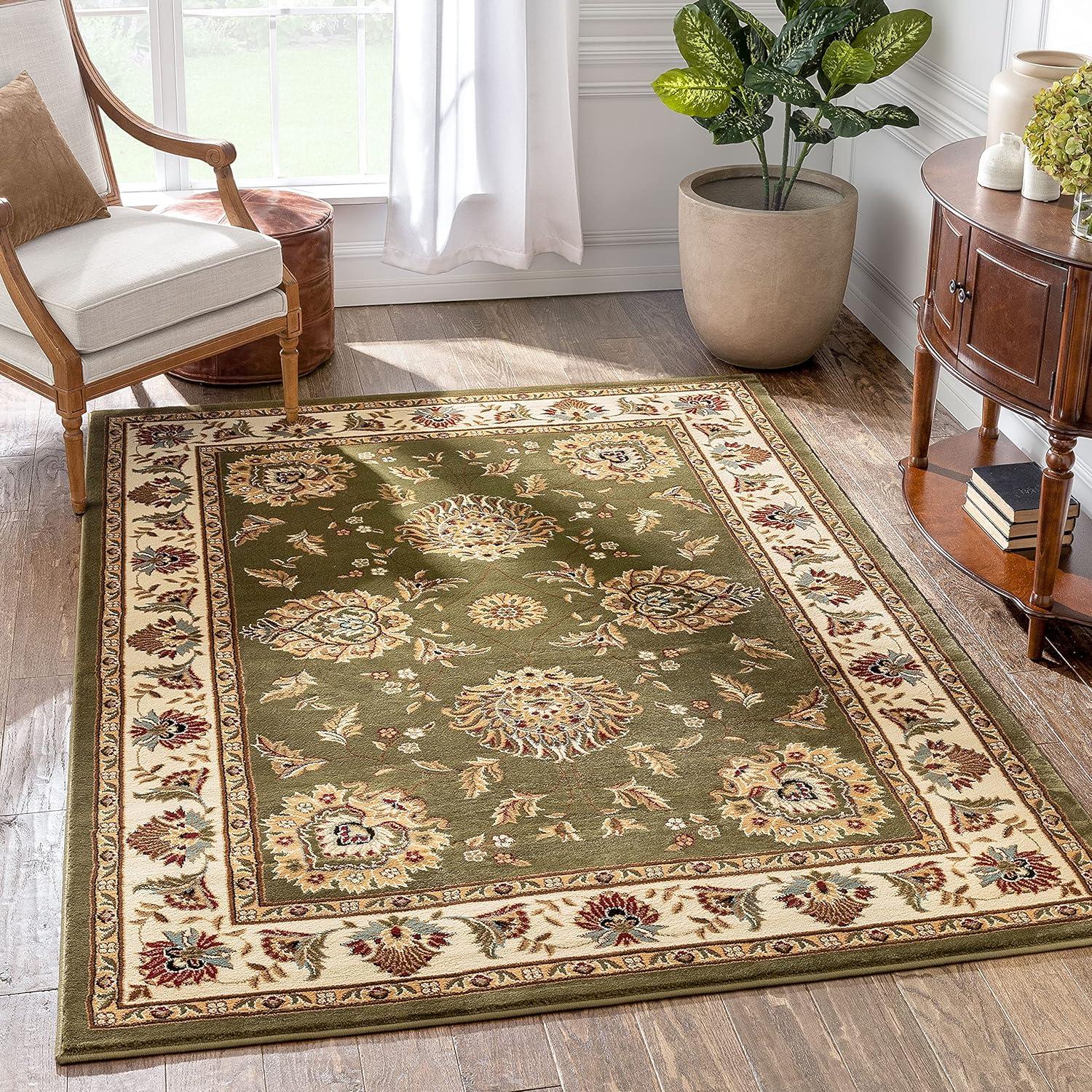 Elegant Timeless Green Oriental 5'3" x 7'3" Synthetic Area Rug