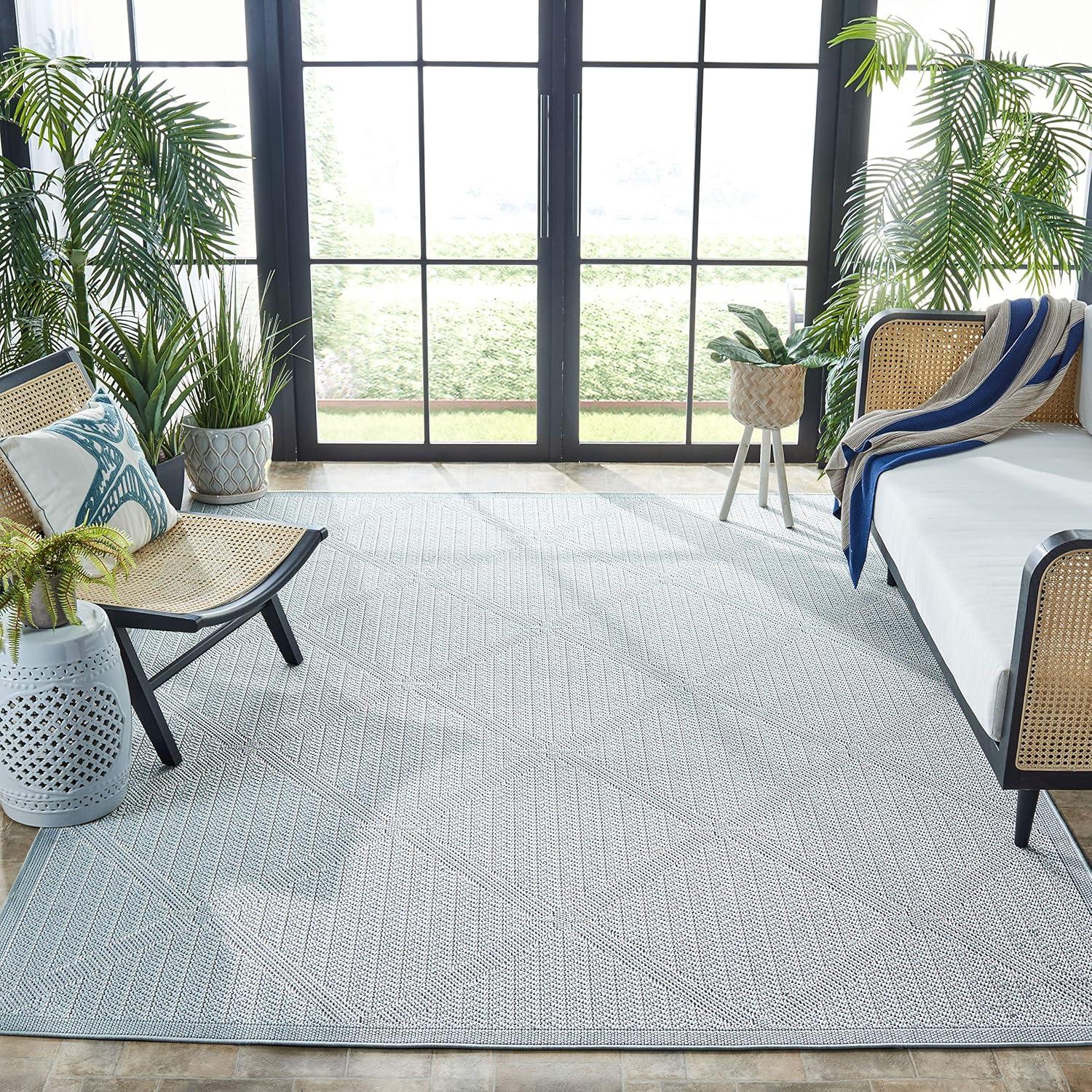 SAFAVIEH Bermuda Julijana Geometric Diamonds Indoor/Outdoor Area Rug Light Blue/Ivory, 6'7" x 6'7" Square