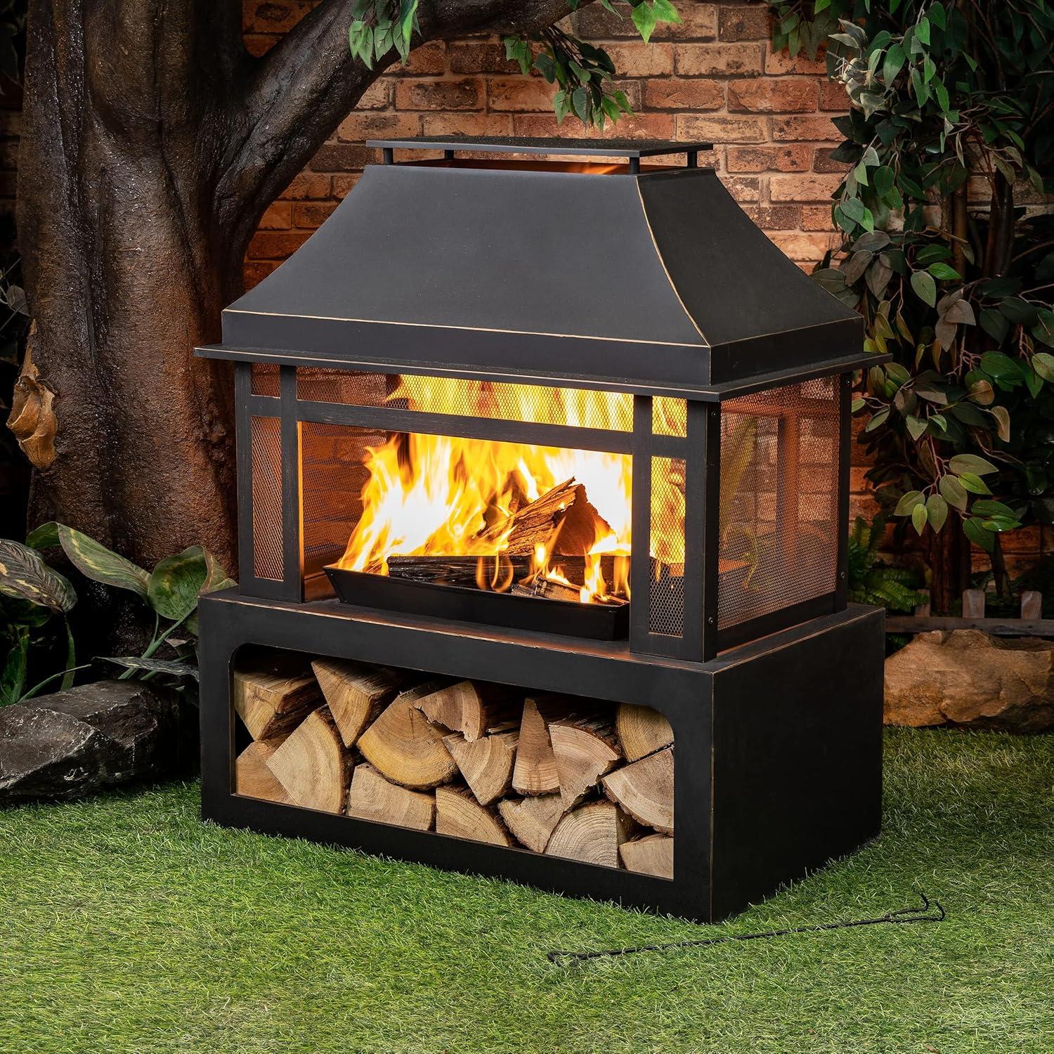 Deko Living 40’’ PVC Cover and Protection Wood Outdoor Fireplace