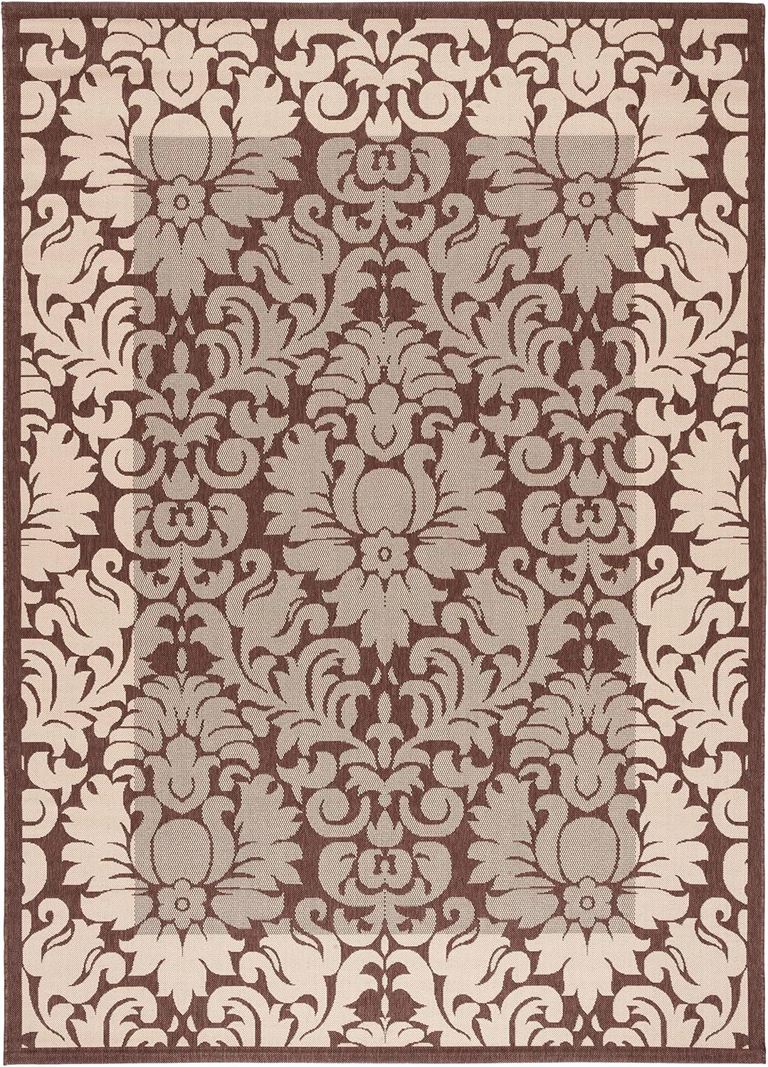 SAFAVIEH Courtyard Dani Damask Bordered Indoor/Outdoor Runner Rug, 2'3" x 6'7", Brown/Natural