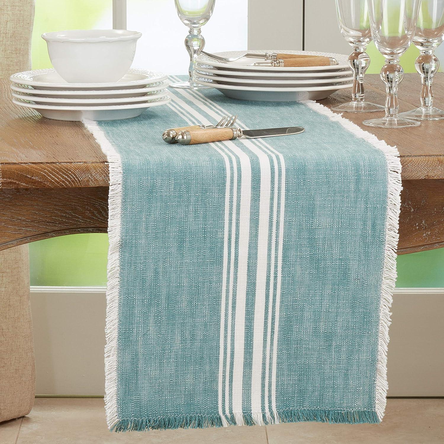 Saro Lifestyle Cotton Table Runner With Striped Fringe Design