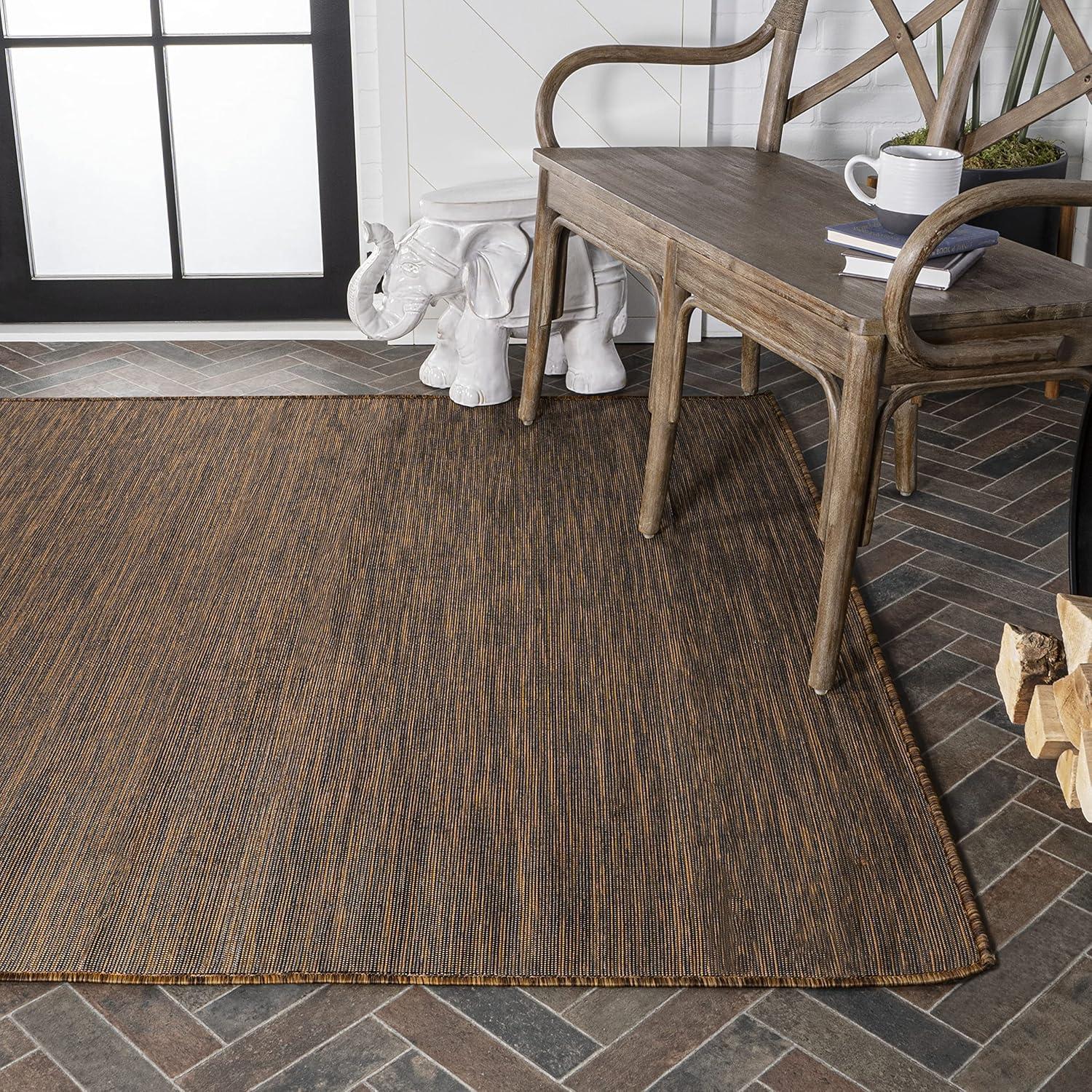 8'x10' Ethan Modern Flatweave Solid  Area Rug, Brown - JONATHAN Y