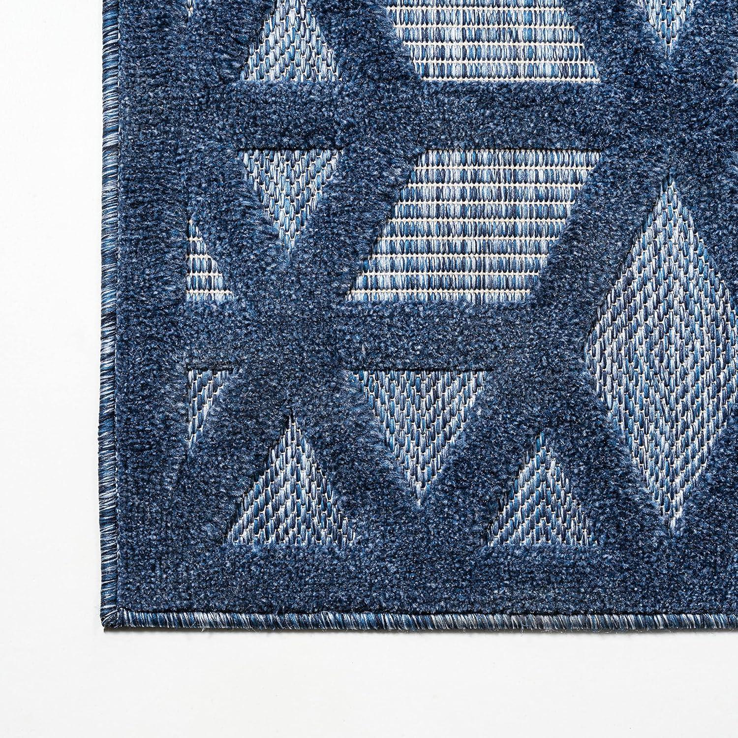 8'x10' Talaia Neutral Geometric Indoor/Outdoor Area Rug, Navy - JONATHAN Y