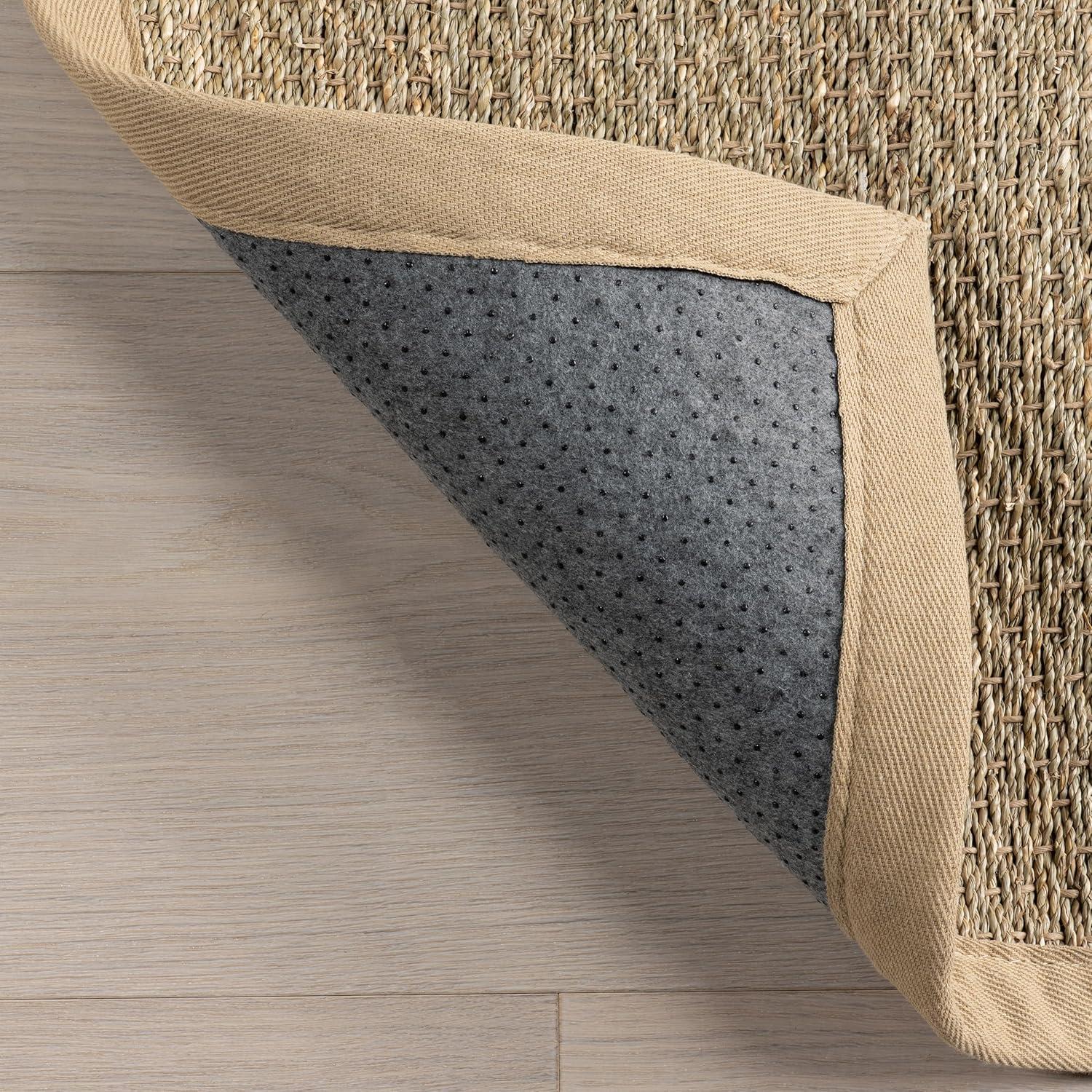 Beige Seagrass 8' Square Area Rug with Cotton Border