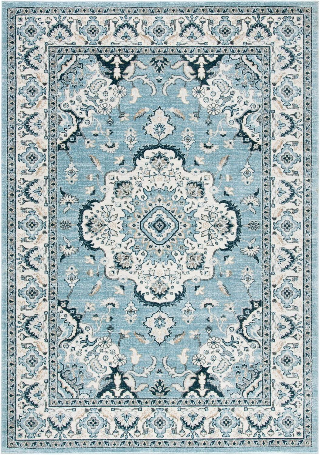 SAFAVIEH Isabella Tamzen Floral Bordered Area Rug, Light Blue/Cream, 4' x 6'